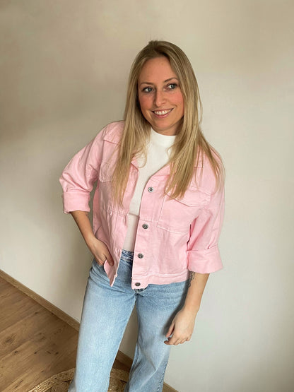 denim jacket pink