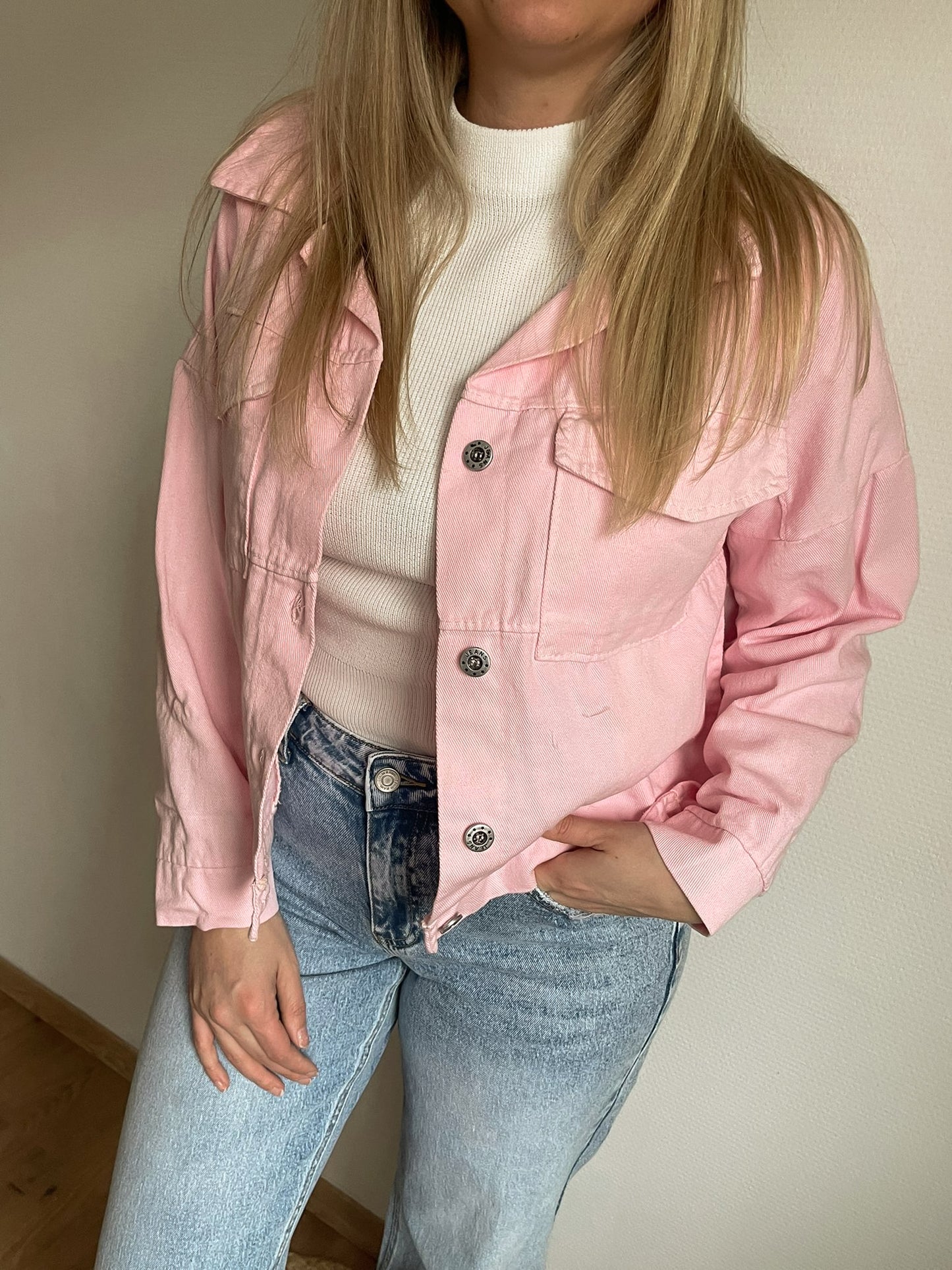 denim jacket pink
