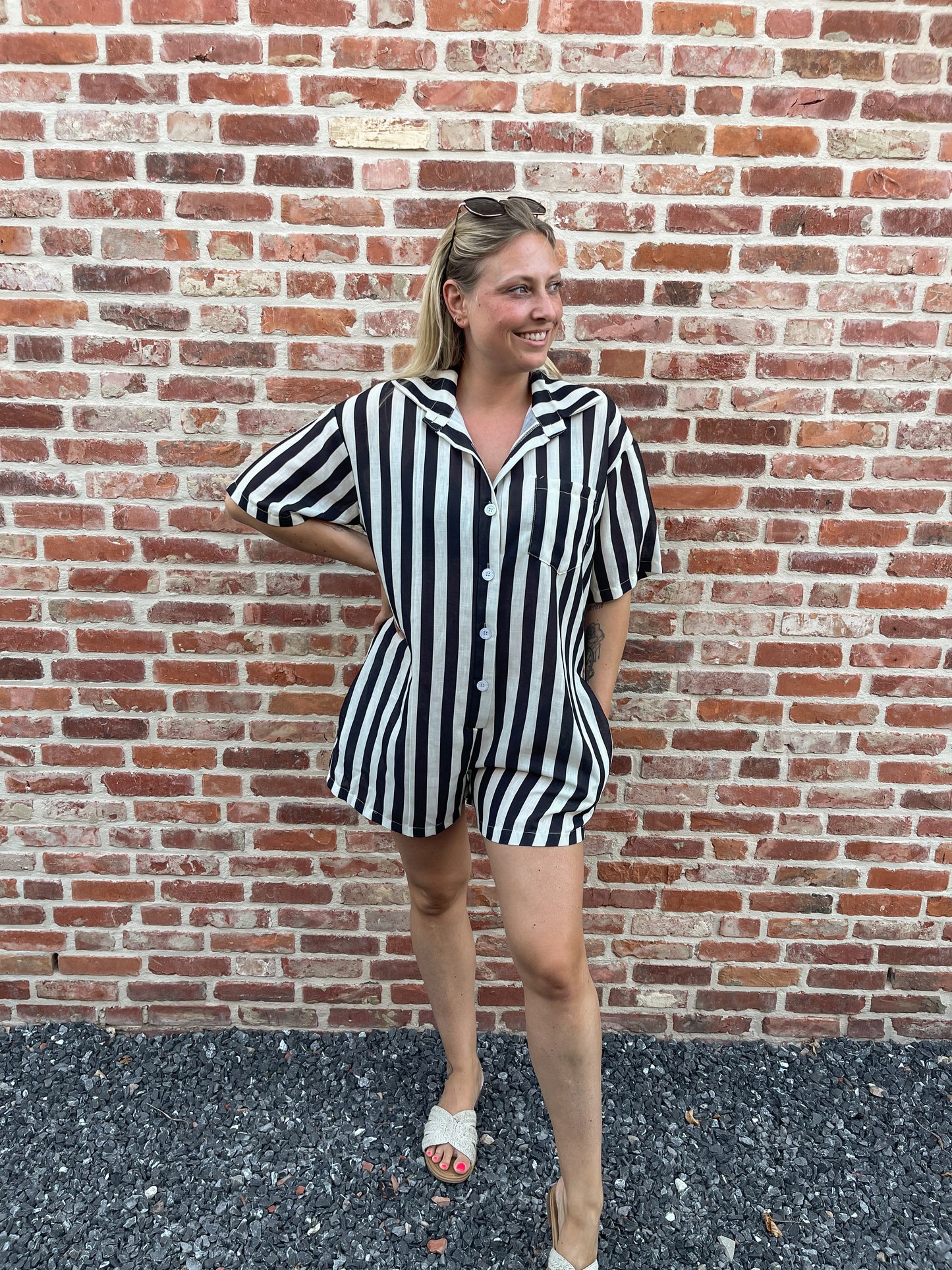 Monaco stripes playsuit black